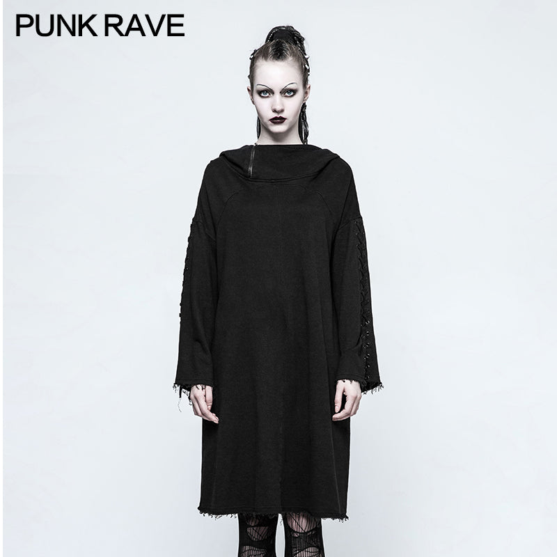 OPY-223 black Loose Sleeve Punk Hoodies With Adjustable Drawstring?-??Punk Rave Clothing