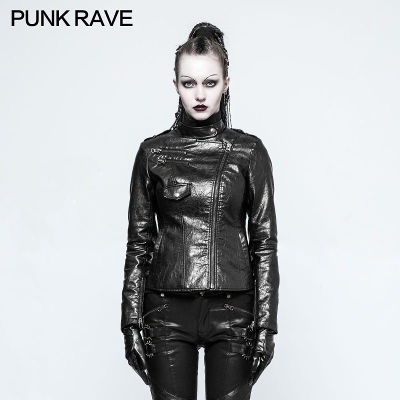 OPY-215 Motorcycle Slim-fitting Leather Punk Jacket For Women?-??Punk Rave Clothing