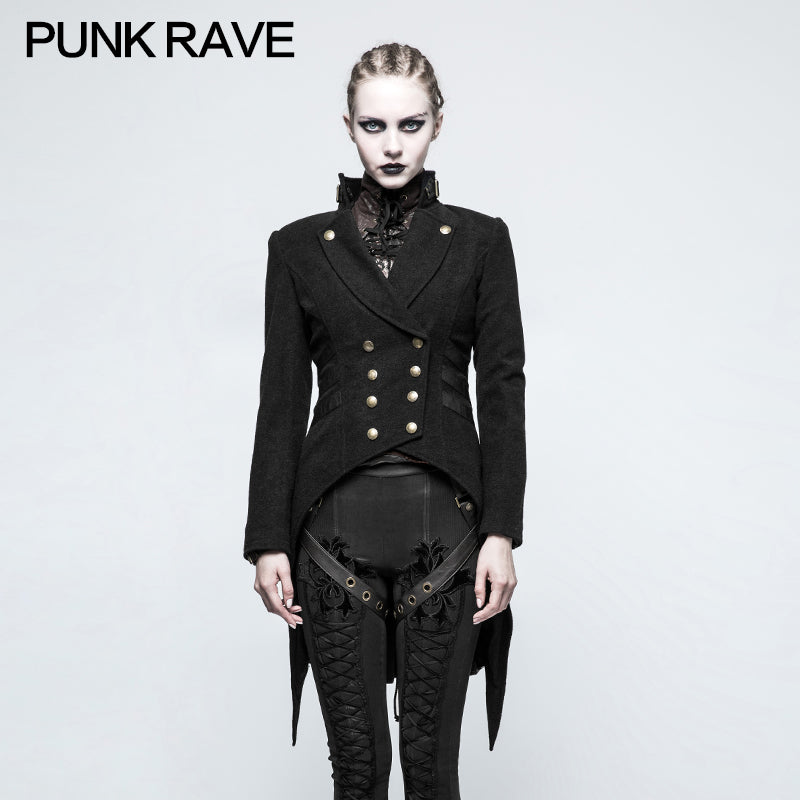 Y-771 Women Swallow Tail Worsted black Punk Jacket With Bronze Accessories?-??Punk Rave Clothing