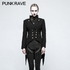 Y-771 Women Swallow Tail Worsted black Punk Jacket With Bronze Accessories?-??Punk Rave Clothing