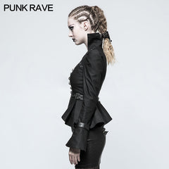 Y-778 Fashion Stand-collar black Short Punk Jacket Shirt With Trumpet Sleeve?-??Punk Rave Clothing