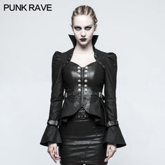 Y-778 Fashion Stand-collar black Short Punk Jacket Shirt With Trumpet Sleeve?-??Punk Rave Clothing