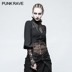 Y-794 Women Stripe Micro-elastic Punk Shirt With Half Lantern Puff Sleeve?-??Punk Rave Clothing
