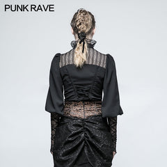 Y-794 Women Stripe Micro-elastic Punk Shirt With Half Lantern Puff Sleeve?-??Punk Rave Clothing