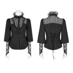 Y-794 Women Stripe Micro-elastic Punk Shirt With Half Lantern Puff Sleeve?-??Punk Rave Clothing