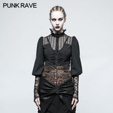 Y-794 Women Stripe Micro-elastic Punk Shirt With Half Lantern Puff Sleeve?-??Punk Rave Clothing