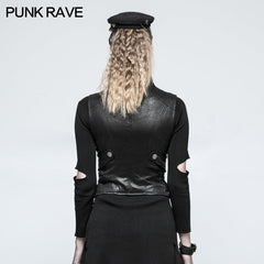 Y-775 black Leather Punk Vest Waistcoat Women Slim Joker Style?-??Punk Rave Clothing
