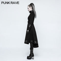 Y-766 Asymmetry Worsted Long Punk Coat Women black Military Uniform?-??Punk Rave Clothing