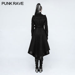 Y-766 Asymmetry Worsted Long Punk Coat Women black Military Uniform?-??Punk Rave Clothing