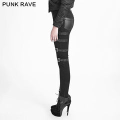 K-234 Buckles black Winter Sexy Fitted Leather Punk Pants?-??Punk Rave Clothing