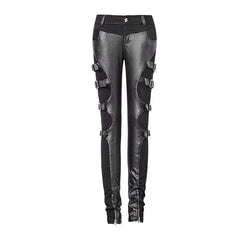 K-234 Buckles black Winter Sexy Fitted Leather Punk Pants?-??Punk Rave Clothing