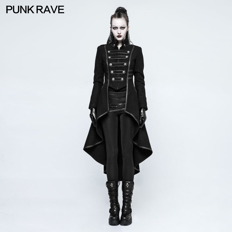 Y-786 Worsted Long Punk Coat Lapel Collar Military Uniform For Women?-??Punk Rave Clothing