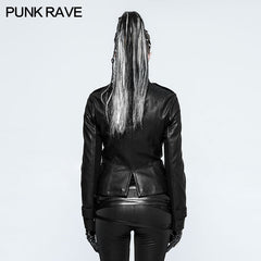 Y-768 Women Short Leather Punk Coat Stand Collar Military Uniform?-??Punk Rave Clothing