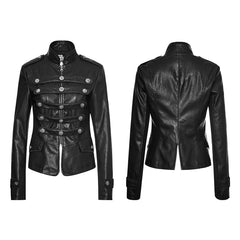 Y-768 Women Short Leather Punk Coat Stand Collar Military Uniform?-??Punk Rave Clothing