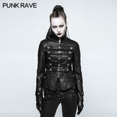 Y-768 Women Short Leather Punk Coat Stand Collar Military Uniform?-??Punk Rave Clothing