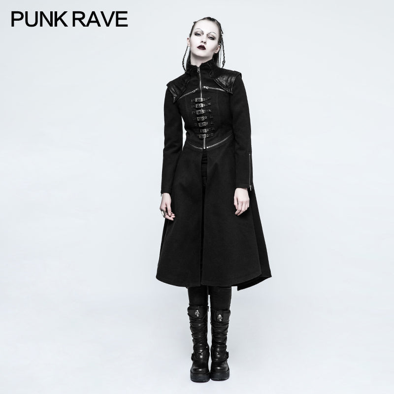 Y-777 Handsome Long black Punk Coat For Women Worsted Fabric Dress?-??Punk Rave Clothing