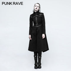 Y-777 Handsome Long black Punk Coat For Women Worsted Fabric Dress?-??Punk Rave Clothing