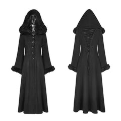 Y-796 Women Disc Flowers Worsted Long Gothic Coat With Hooded?-??Punk Rave Clothing