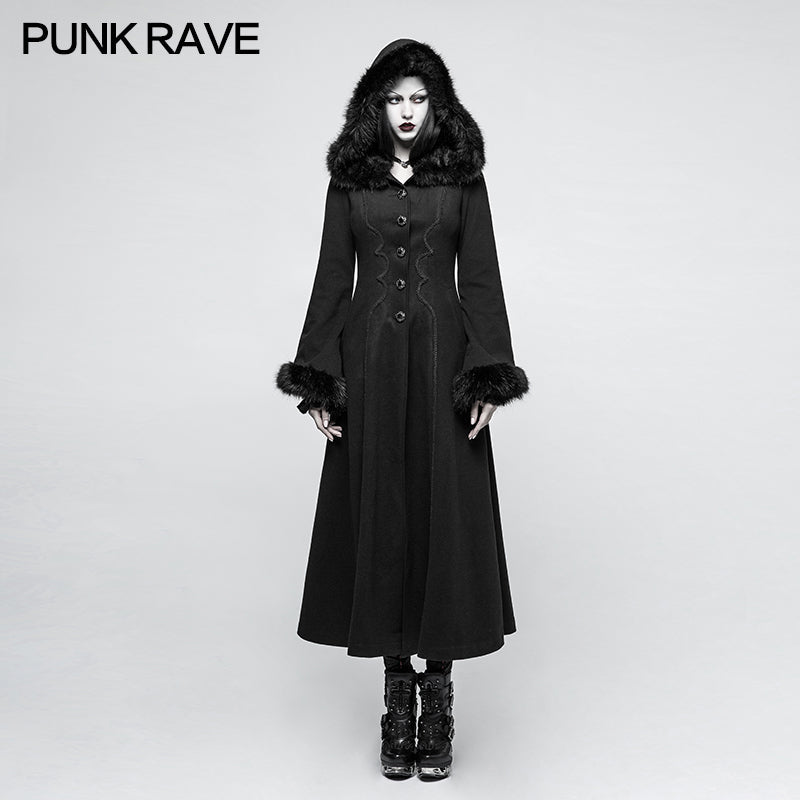 Y-796 Women Disc Flowers Worsted Long Gothic Coat With Hooded?-??Punk Rave Clothing