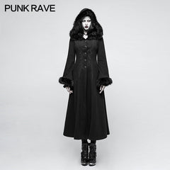 Y-796 Women Disc Flowers Worsted Long Gothic Coat With Hooded?-??Punk Rave Clothing