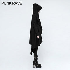Y-751 Women black Knitted Hooded Gothic Jacket With Asymmetry Placket Design?-??Punk Rave Clothing