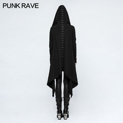 Y-751 Women black Knitted Hooded Gothic Jacket With Asymmetry Placket Design?-??Punk Rave Clothing
