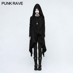 Y-751 Women black Knitted Hooded Gothic Jacket With Asymmetry Placket Design?-??Punk Rave Clothing