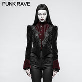 Y-769 Women Scissor-tail Velvet Short Gothic Jackets With black-red Rose Lace?-??Punk Rave Clothing
