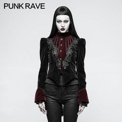 Y-769 Women Scissor-tail Velvet Short Gothic Jackets With black-red Rose Lace?-??Punk Rave Clothing