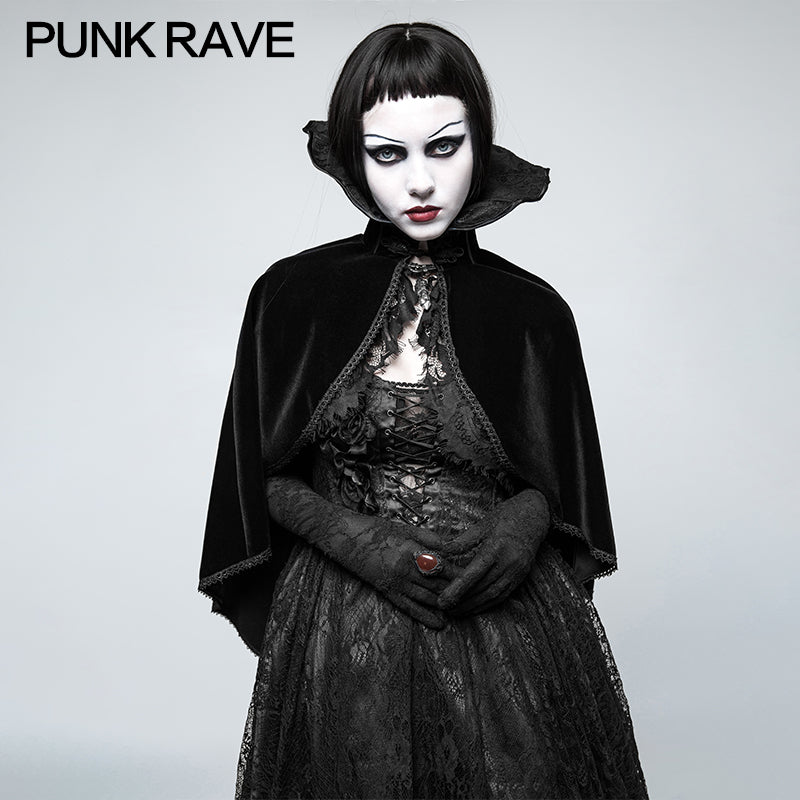 Y-782 Velvet Positioning Necking Cape Gothic Accessories Lace Flowers Cloak?-??Punk Rave Clothing