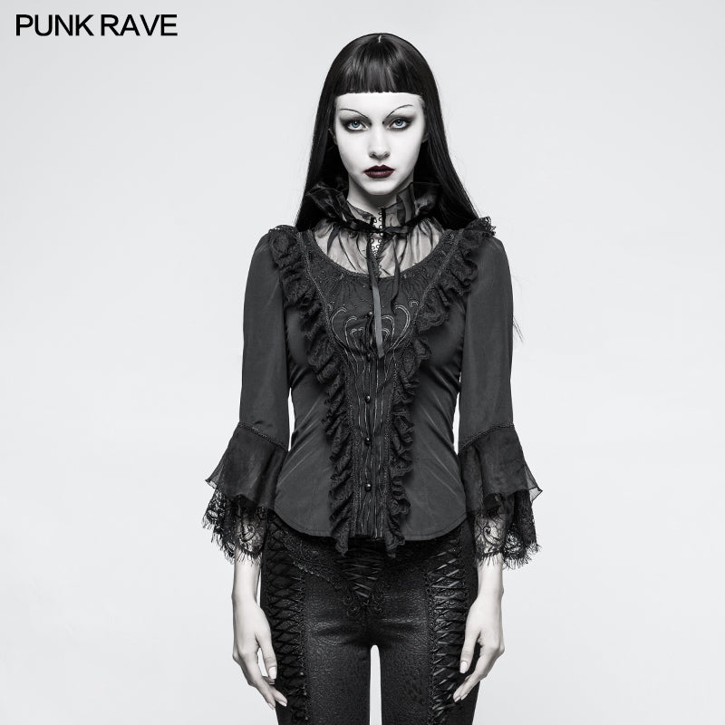 Y-795 Daily Three-quarter Sleeve Gothic Shirt With Positioning Flower Collar For Women?-??Punk Rave Clothing