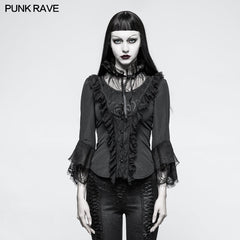 Y-795 Daily Three-quarter Sleeve Gothic Shirt With Positioning Flower Collar For Women?-??Punk Rave Clothing