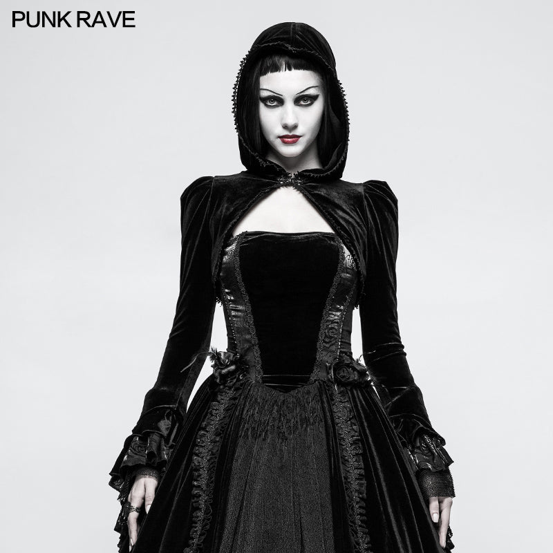 Y-820 Fashion Luxury Velvet Hooded Short Gothic Coat For Women?-??Punk Rave Clothing