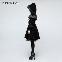 LY-065 Sweet Lolita Style Velvet Hooded Gothic Coat With Tiered Lace?-??Punk Rave Clothing