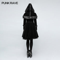 LY-065 Sweet Lolita Style Velvet Hooded Gothic Coat With Tiered Lace?-??Punk Rave Clothing