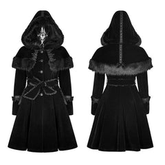LY-065 Sweet Lolita Style Velvet Hooded Gothic Coat With Tiered Lace?-??Punk Rave Clothing