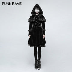 LY-065 Sweet Lolita Style Velvet Hooded Gothic Coat With Tiered Lace?-??Punk Rave Clothing