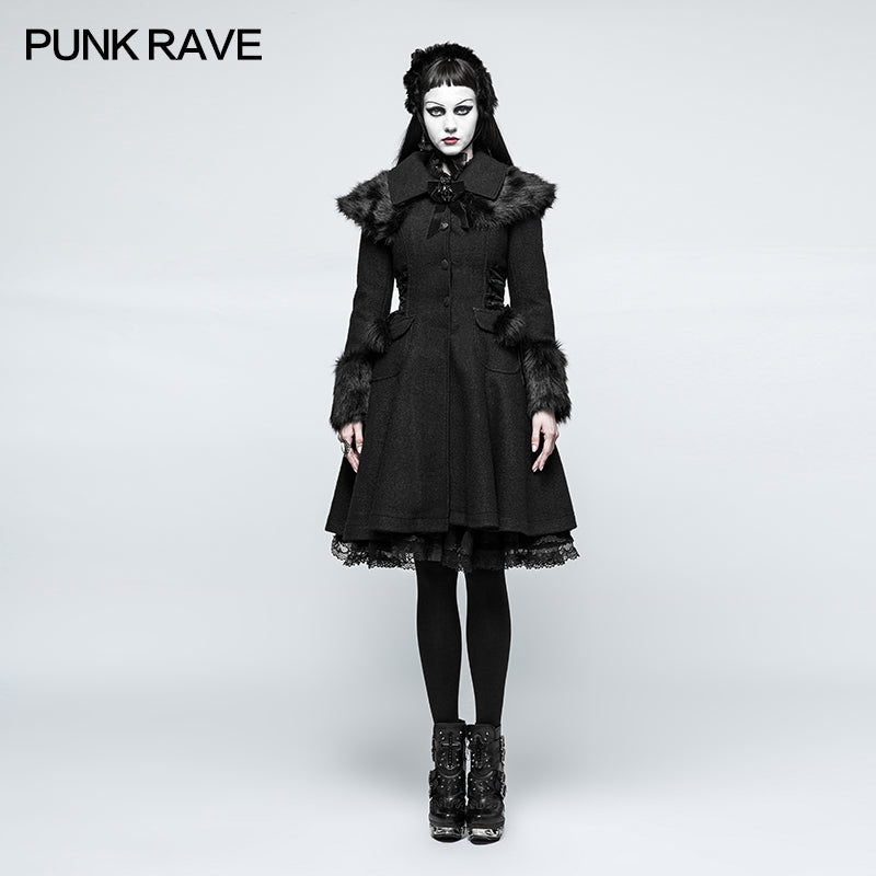 LY-064 Worsted Lolita Style Wool Gothic Coat With Large Lapels And Cuffs Preppy Style Women Coat?-??Punk Rave Clothing
