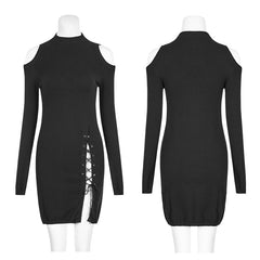 OPM-042 Gothic Style Sexy Slit Strapless Punk Sweaters With Mandarin Collar?-??Punk Rave Clothing