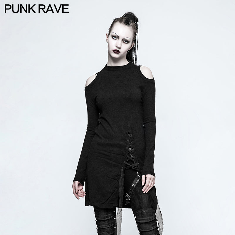 OPM-042 Gothic Style Sexy Slit Strapless Punk Sweaters With Mandarin Collar?-??Punk Rave Clothing