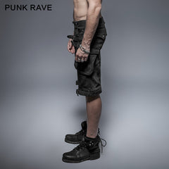 3D Pockets K-237 black Washing Rock Short Punk Pants?-??Punk Rave Clothing