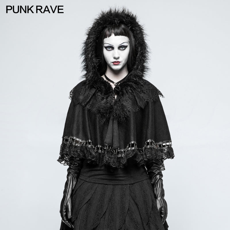 LM-002 Lolita Style Metal Wool Gothic Accessories Cloak Cape With Chains And Lace?-??Punk Rave Clothing