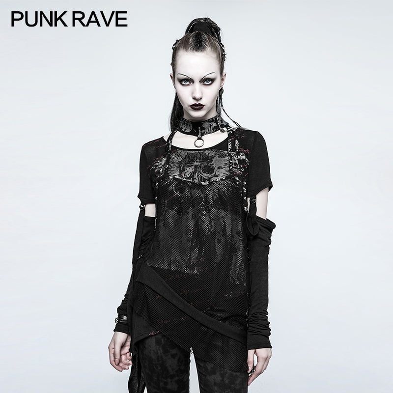 T-482 Japanese Printing Detachable Punk T-shirts Comfortable Two-piece Set For Women?-??Punk Rave Clothing
