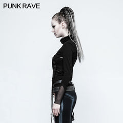 T-480 Skinny Sexy black Mesh Punk T-shirts Tailor Network Mutil Split Design?-??Punk Rave Clothing