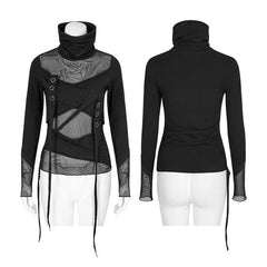 T-480 Skinny Sexy black Mesh Punk T-shirts Tailor Network Mutil Split Design?-??Punk Rave Clothing