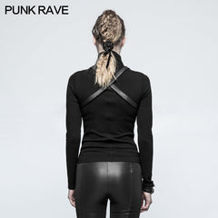 T-476 Steampunk Anti-straps Long Sleeve Punk T-shirts With High Neck Collar?-??Punk Rave Clothing