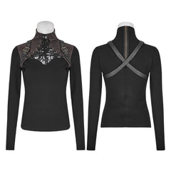 T-476 Steampunk Anti-straps Long Sleeve Punk T-shirts With High Neck Collar?-??Punk Rave Clothing