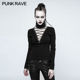 OPT-129 Women Soft Formfitting Two Wear Gothic T-shirts With Hollow-out Rope?-??Punk Rave Clothing