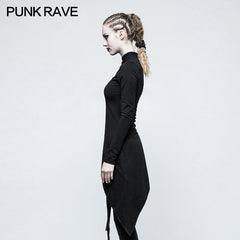 T-479 Back Peach Heart Asymmetry Cross Design Gothic T-shirts For Women?-??Punk Rave Clothing