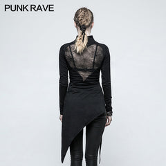 T-479 Back Peach Heart Asymmetry Cross Design Gothic T-shirts For Women?-??Punk Rave Clothing